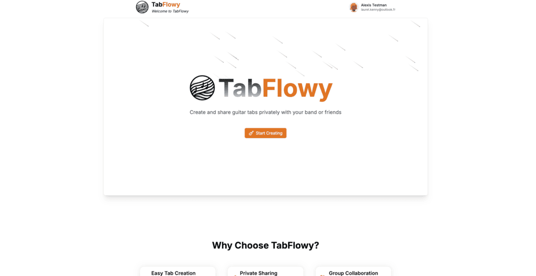 Capture d'écran du projet Tabflowy - Application web pour créer des tablature simple de guitare